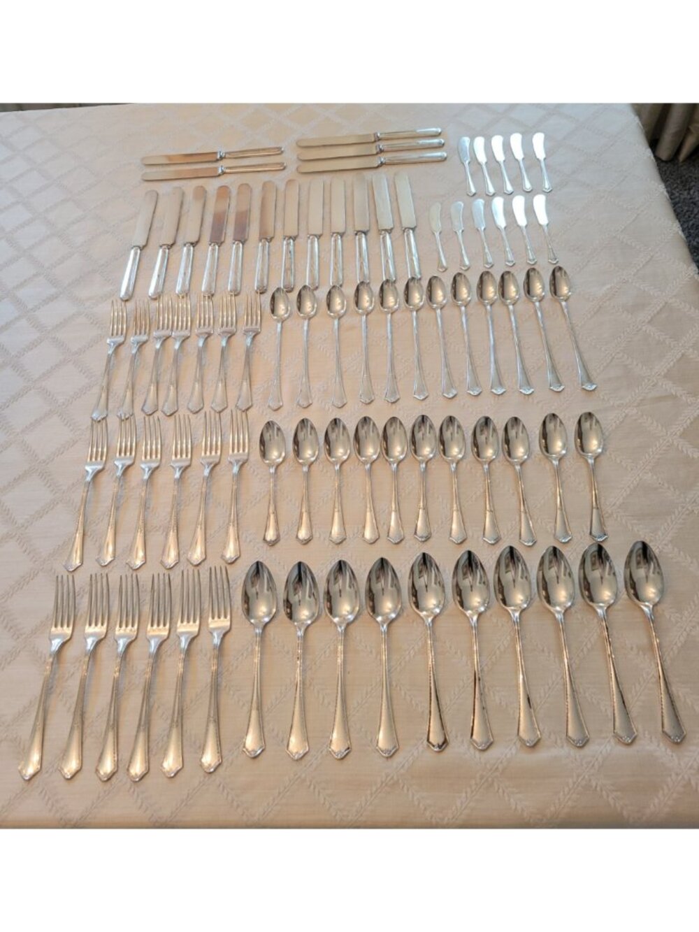 1929 Oneida Community Plate Deauville Art Deco Silverplate Flatware Large Set